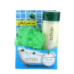 پک شامپو بدن کرمی شیرنعنا همراه با لیف حمام