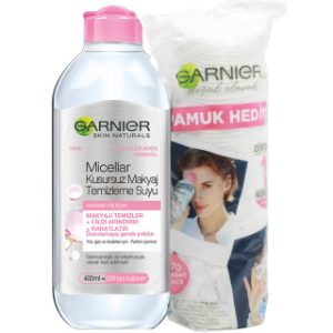 محلول میسلار و پاک کننده آرایش مخصوص پوست های خشک و حساس حجم 400 میل + بسته پد 70 عددی گارنیر