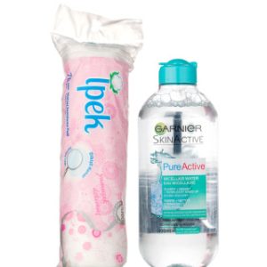 پک پد آرایش پاک کن 70 عددی ایپک به همراه میسلار واتر pure active حجم 400 میل گارنیر