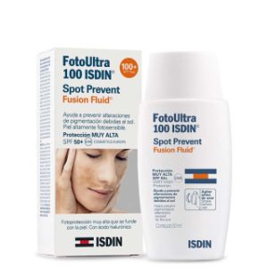 فلوئید ضد آفتاب بی رنگ ایزدین مدل SPOT PREVENT با SPF50 مناسب انواع پوست حجم 50 میلی لیتر